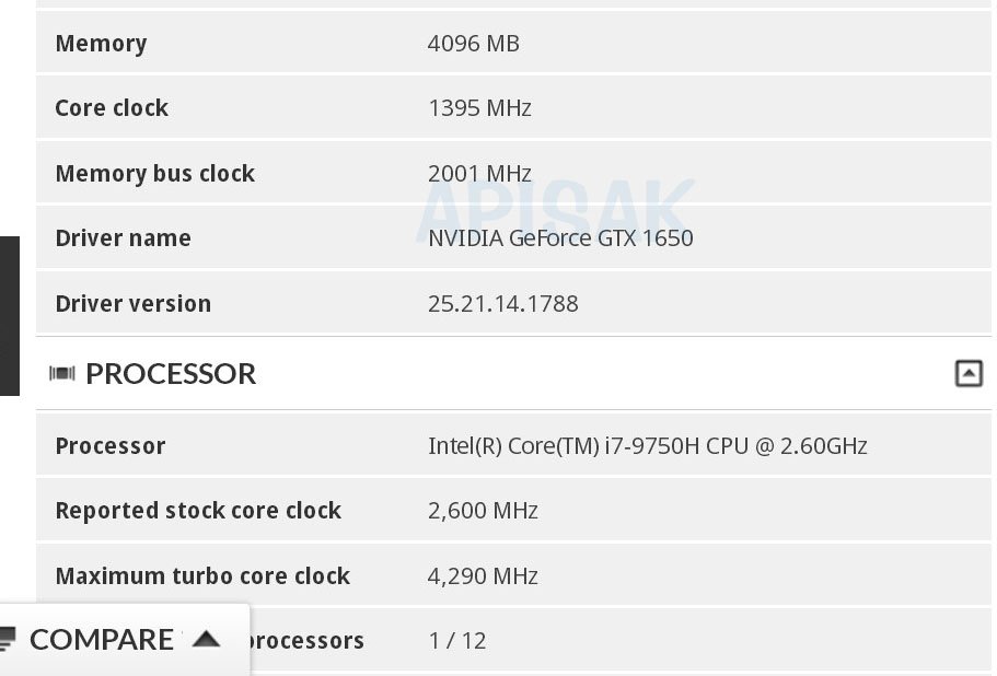 nvidia gtx 1650 latop พบข้อมูลซีพียู Intel Core i7 9750H และการ์ดจอ GeForce GTX 1650 รุ่นใหม่ล่าสุดใน Laptop
