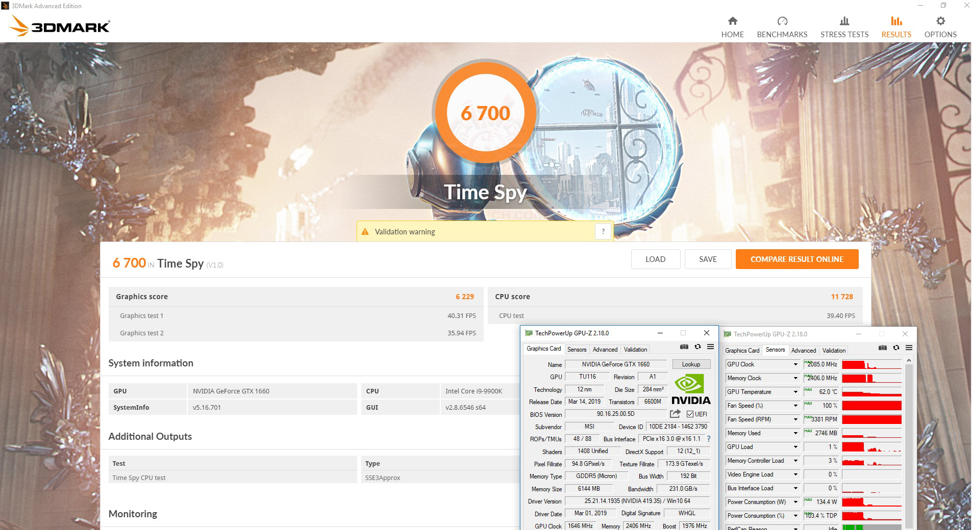 spy oc MSI GEFORCE GTX 1660 GAMING X 6G & Intel Core i9 9900K REVIEW
