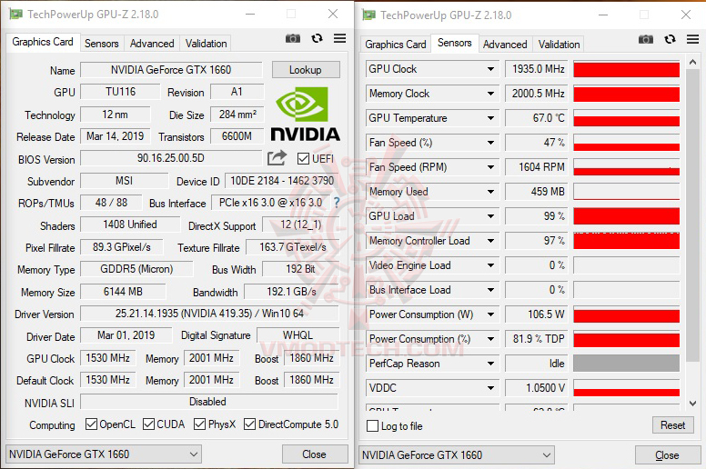 gpuz MSI GEFORCE GTX 1660 GAMING X 6G & Intel Core i9 9900K REVIEW