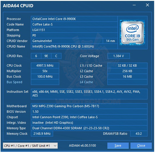 aida642 MSI MPG Z390 GAMING PRO CARBON REVIEW