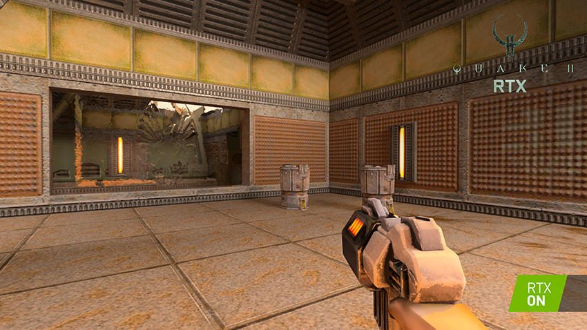 quake ii rtx rtx on screenshot 001 850px ดักแก่ NVIDIA แจกเกมส์ QUAKE II RTX ฟรี!!! พร้อมใส่ระบบ Ray Tracing เพิ่มแสงเงาสภาพแวดล้อมอย่างอลังการ 
