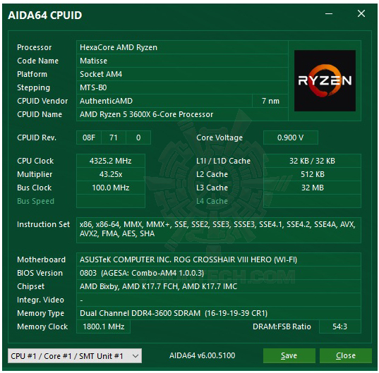 aida64 G.SKILL Trident Z Neo DDR4 3600MHz CL16 19 19 39 1.35V 16GB (2x8GB) Review