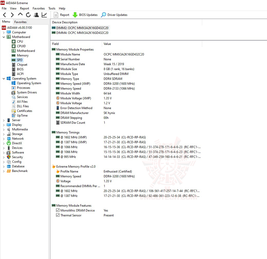 mem info2 OCPC X3TREME AURA RGB DDR4 3200Mhz CL20 25 25 34 16GB 8*2 REVIEW