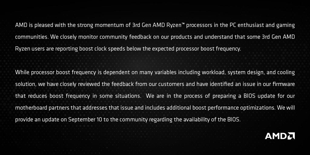 amd fix AMD เตรียมปล่อยไบออสแก้ไขปัญหา Boost Frequency ในความเร็วซีพียู AMD Ryzen 3000 Series ทุกรุ่นในเดือนนี้ 