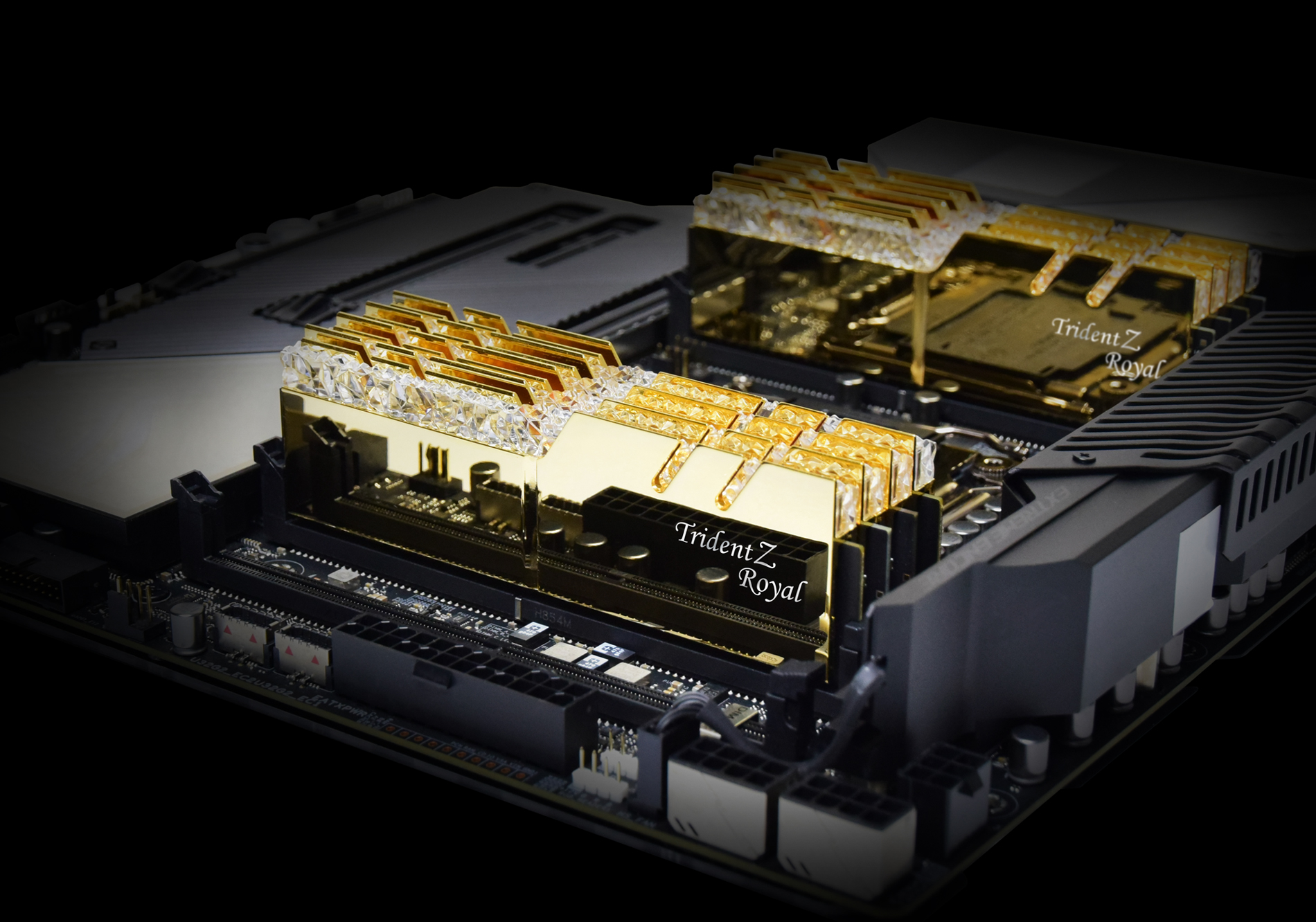 royal gold G.SKILL เปิดตัวแรมรุ่นใหม่ล่าสุด G.SKILL Trident Z Royal DDR4 4300 CL19 และ DDR4 4000 CL16 64GB (8GBx8) แบบ Quad Channel สองรุ่น Royal Gold และ Royal Silver ที่ใช้งานกับแพลตฟอร์ม Intel X299 