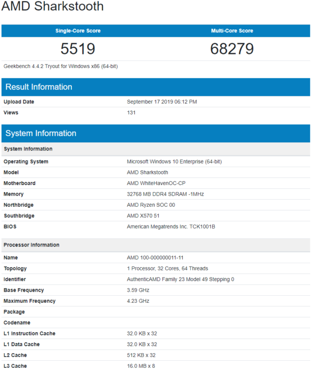 amd ryzen threadripper 3000 cpu geekbench 4 613x740 AMD Ryzen Threadripper 3000 รุ่นใหม่ล่าสุด 32คอร์ 7nm สถาปัตย์ Zen 2 แรงกว่า Ryzen Threadripper 2990WX รุ่นเดิมมากถึง 70% กันเลยทีเดียว