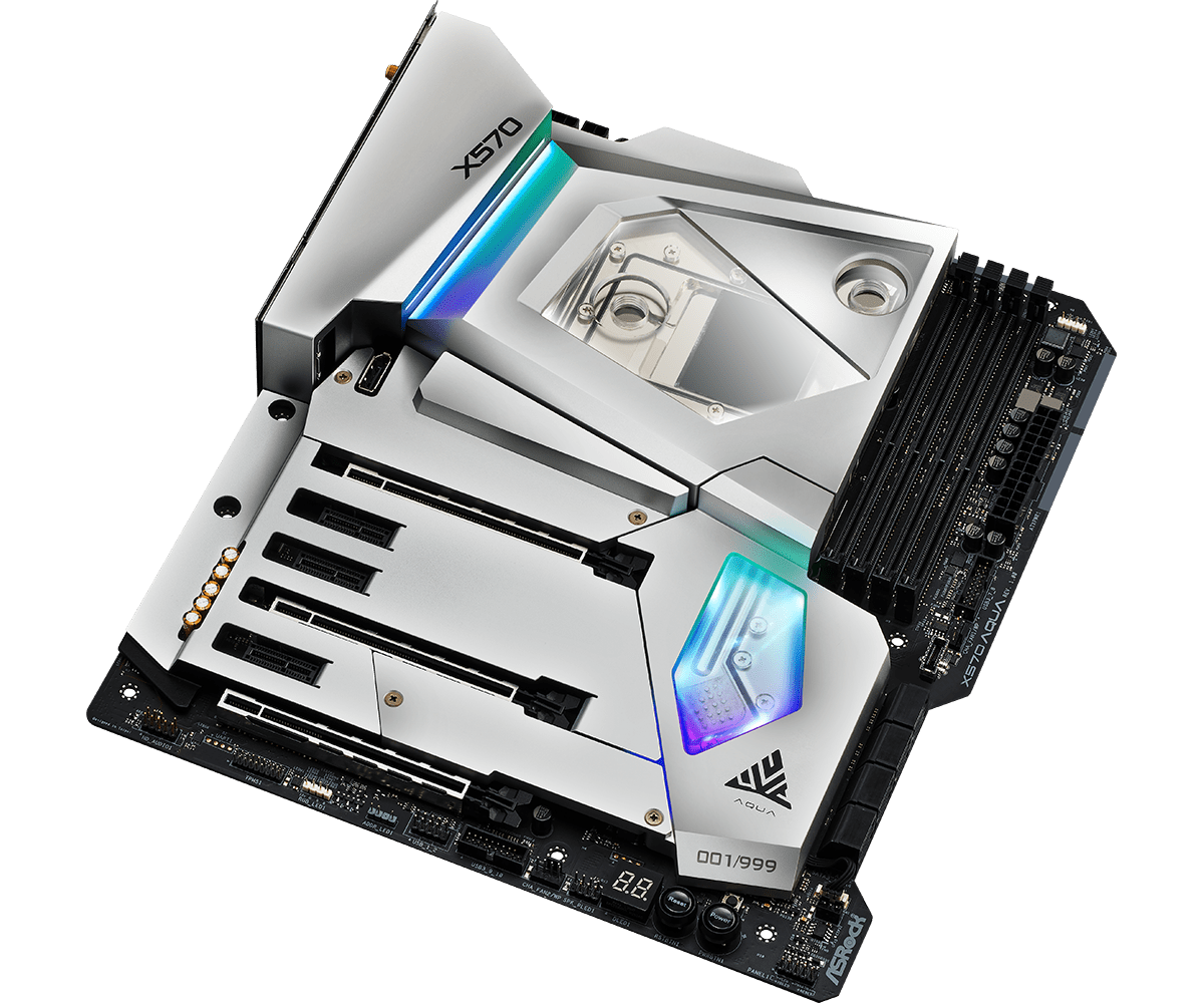 asrock x570 aqua 7 ASRock X570 AQUA เมนบอร์ดพร้อมชุดระบายความร้อนด้วยน้ำ เพื่อเกมเมอร์และนักโอเวอร์คล็อกบน AMD Ryzen 3000 series
