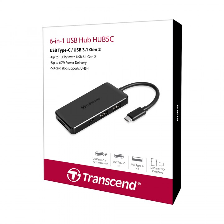 ts hub5c pkg1 720x720 ทรานส์เซนด์ เปิดตัว USB 3.1 Gen 2 Type C Hub ความเร็ว 10Gb/s พร้อมจ่ายไฟได้สูงสุด 60W รองรับ SD Card UHS II