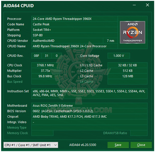 aida64 AMD RYZEN THREADRIPPER 3960X PROCESSOR REVIEW