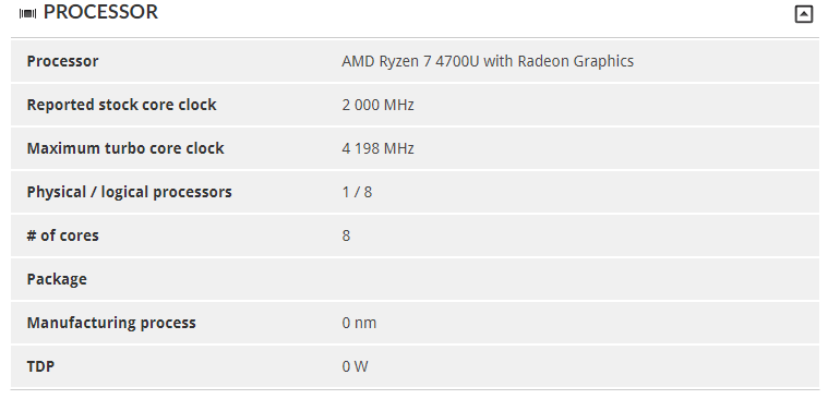 amd ryzen 7 4700u with radeon graphics specs หลุดผลทดสอบซีพียู AMD Ryzen 7 4700U รุ่นใหม่ล่าสุดที่เป็น Mobile CPU อย่างไม่เป็นทางการ