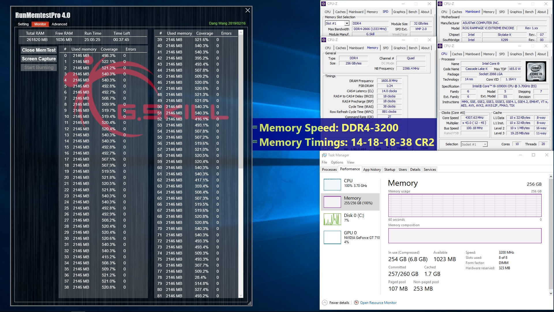 3200c14 18 18 38256gbintel10900xasus25hrs G.SKILL ประกาศเปิดตัวแรมรุ่นใหม่ล่าสุด Ultra Low Latency DDR4 32GB เน้น CL ที่ต่ำกับความจุที่สูง 256GB (32GBx8), 128GB (32GBx4), และ 64GB (32GBx2)