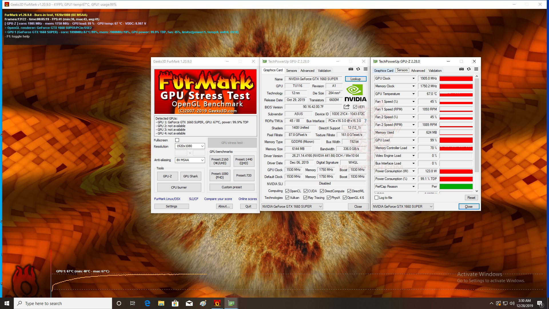 furmark ASUS TUF Gaming GeForce GTX 1660 SUPER OC Edition 6GB GDDR6 Review