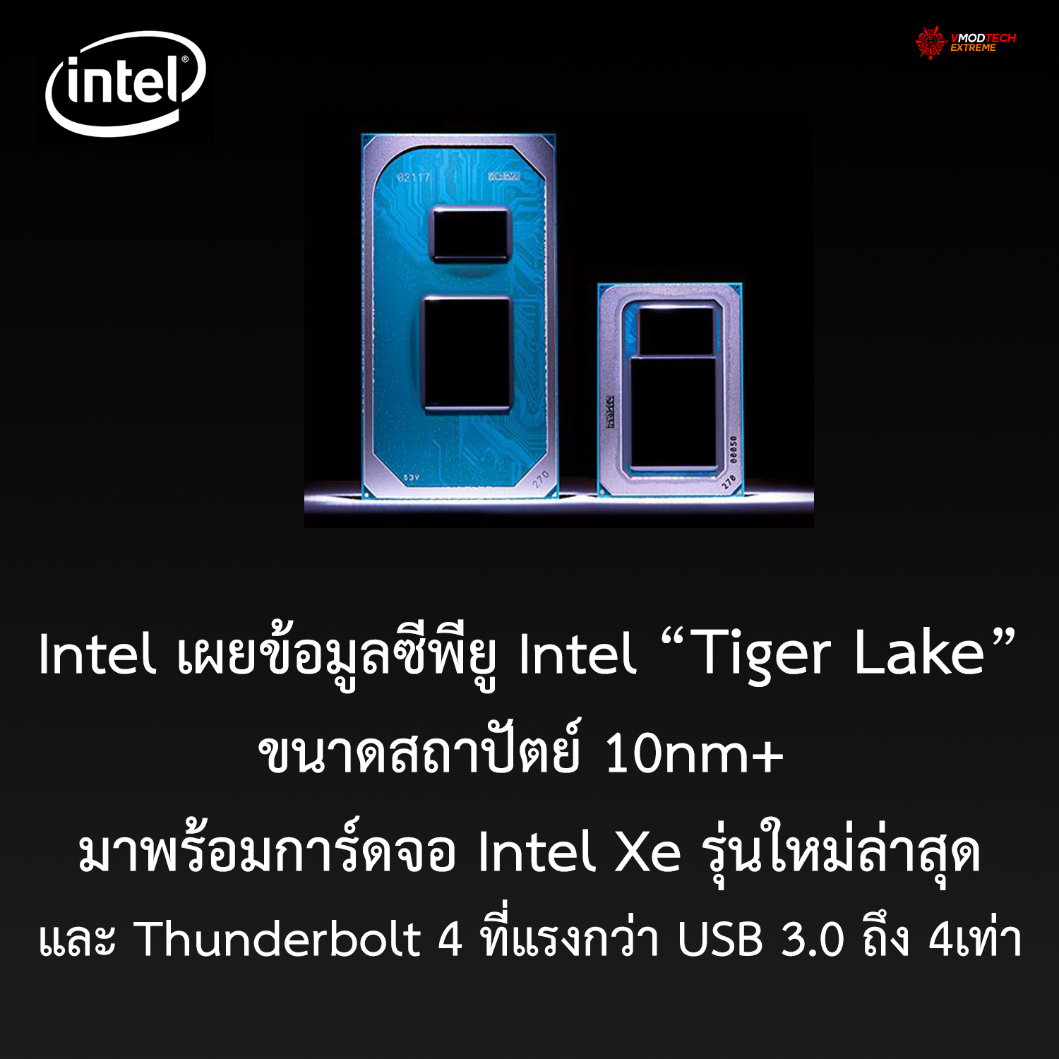 intel tiger lake Intel เผยข้อมูลซีพียู Intel Tiger Lake ขนาดสถาปัตย์ 10nm+ มาพร้อมการ์ดจอ Intel Xe รุ่นใหม่ล่าสุดและ Thunderbolt 4 