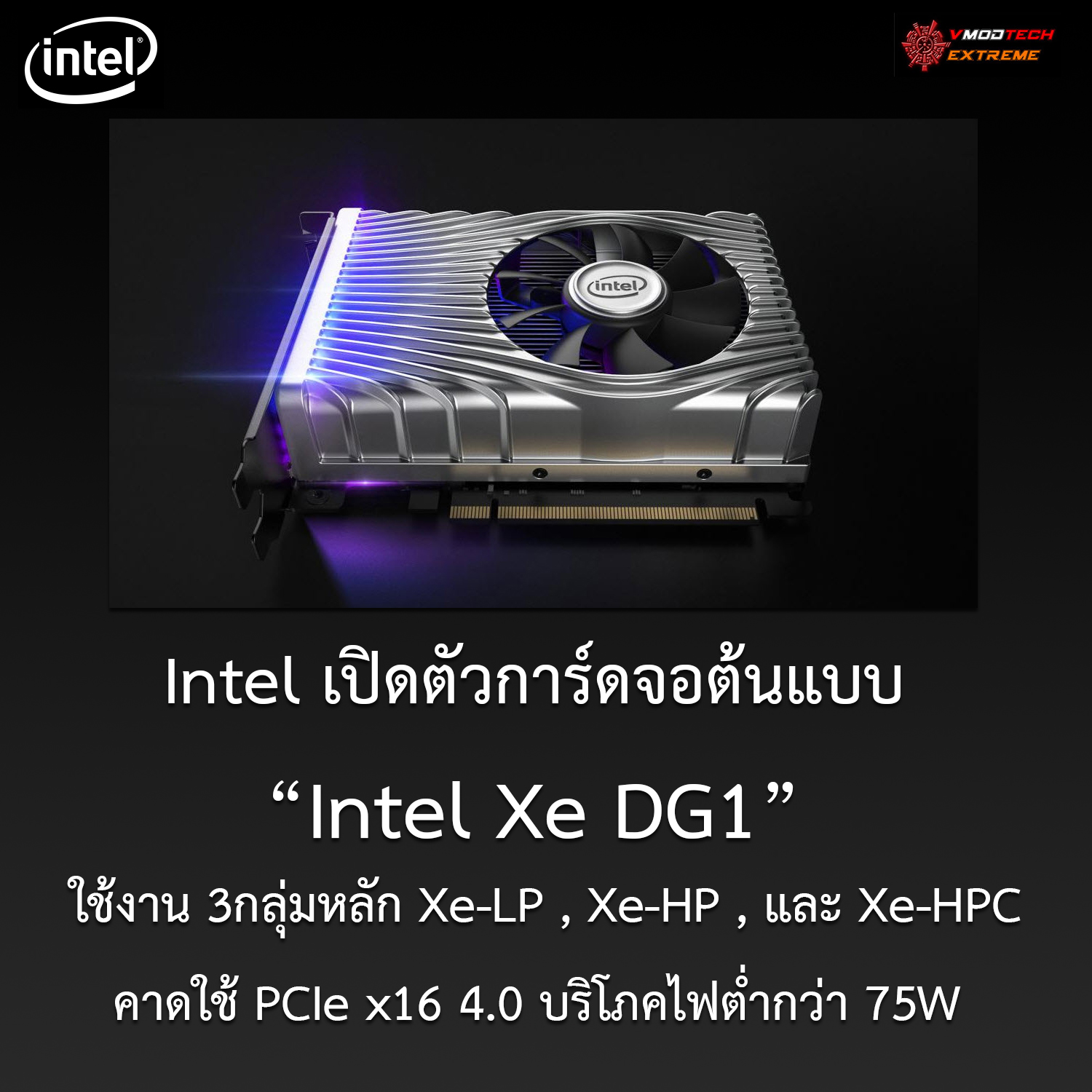 Intel เปิดตัวการ์ดจอต้นแบบ Intel Xe DG1 ที่ออกแบบให้ใช้งาน 3กลุ่มหลัก Xe-LP , Xe-HP , และ Xe-HPC 