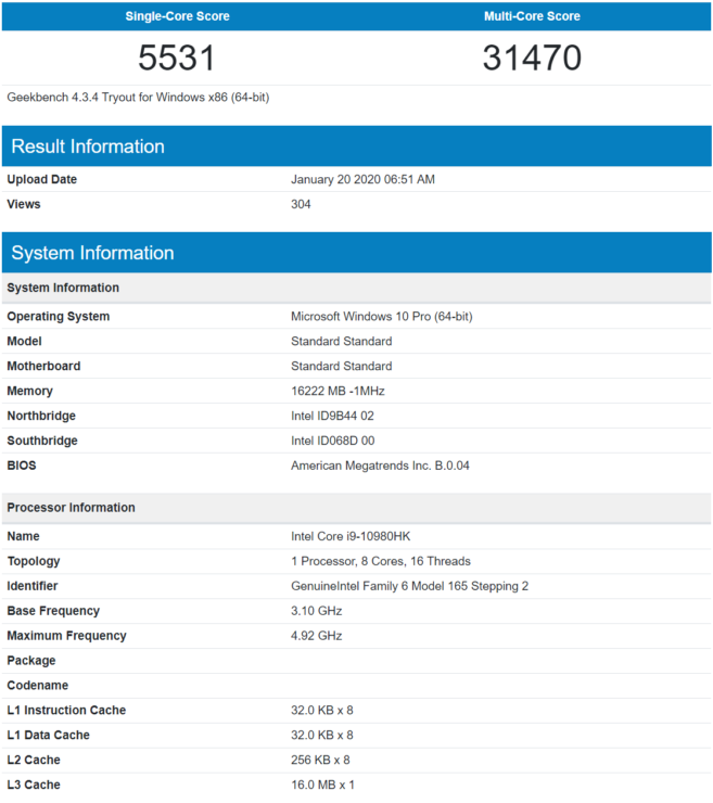 intel core i9 10980hk cpu performance benchmark 2 657x7403 หลุดผลทดสอบ Intel Core i9 10980HK 8C/16T ความเร็ว 5GHz+ กันเลยทีเดียว 