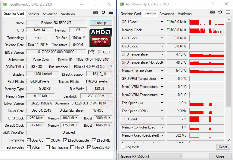 gpu z oc PowerColor Red Dragon Radeon RX 5500 XT Review