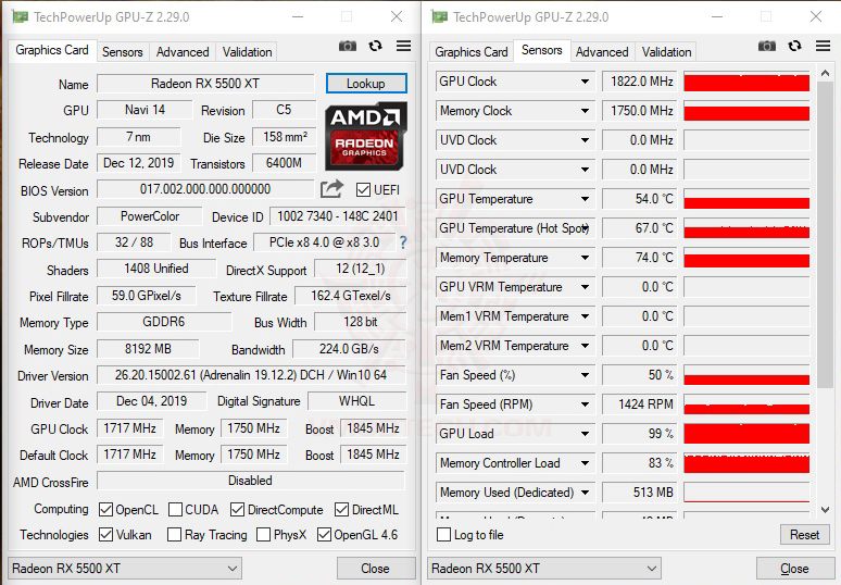 gpuz PowerColor Red Dragon Radeon RX 5500 XT Review