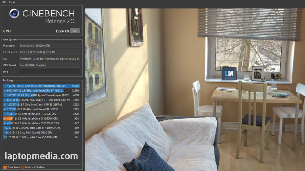 core-i5-10300h-cinebench-20-1000x562 core i5 10300h cinebench 20 1000x562 หลุดผลทดสอบ Intel Core i5 10300H ในโปรแกรม Cinebench แรงแซง Core i5 รุ่นเดิมกันเลยทีเดียว