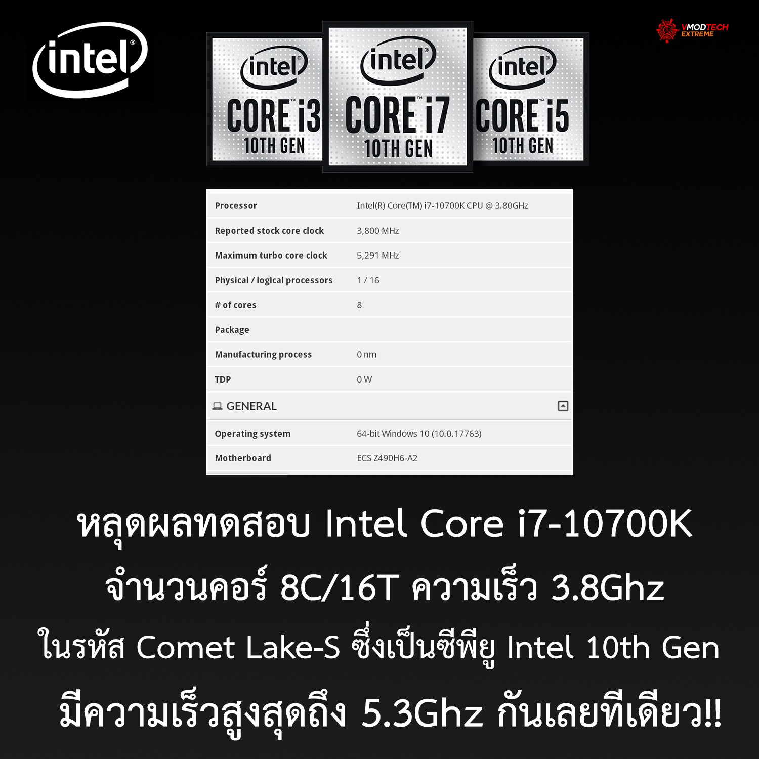 หลุดผลทดสอบ Intel Core i7-10700K อย่างไม่เป็นทางการ มีจำนวนคอร์ 8C/16T ความเร็วสูงสุดถึง 5.3Ghz กันเลยทีเดียว!!