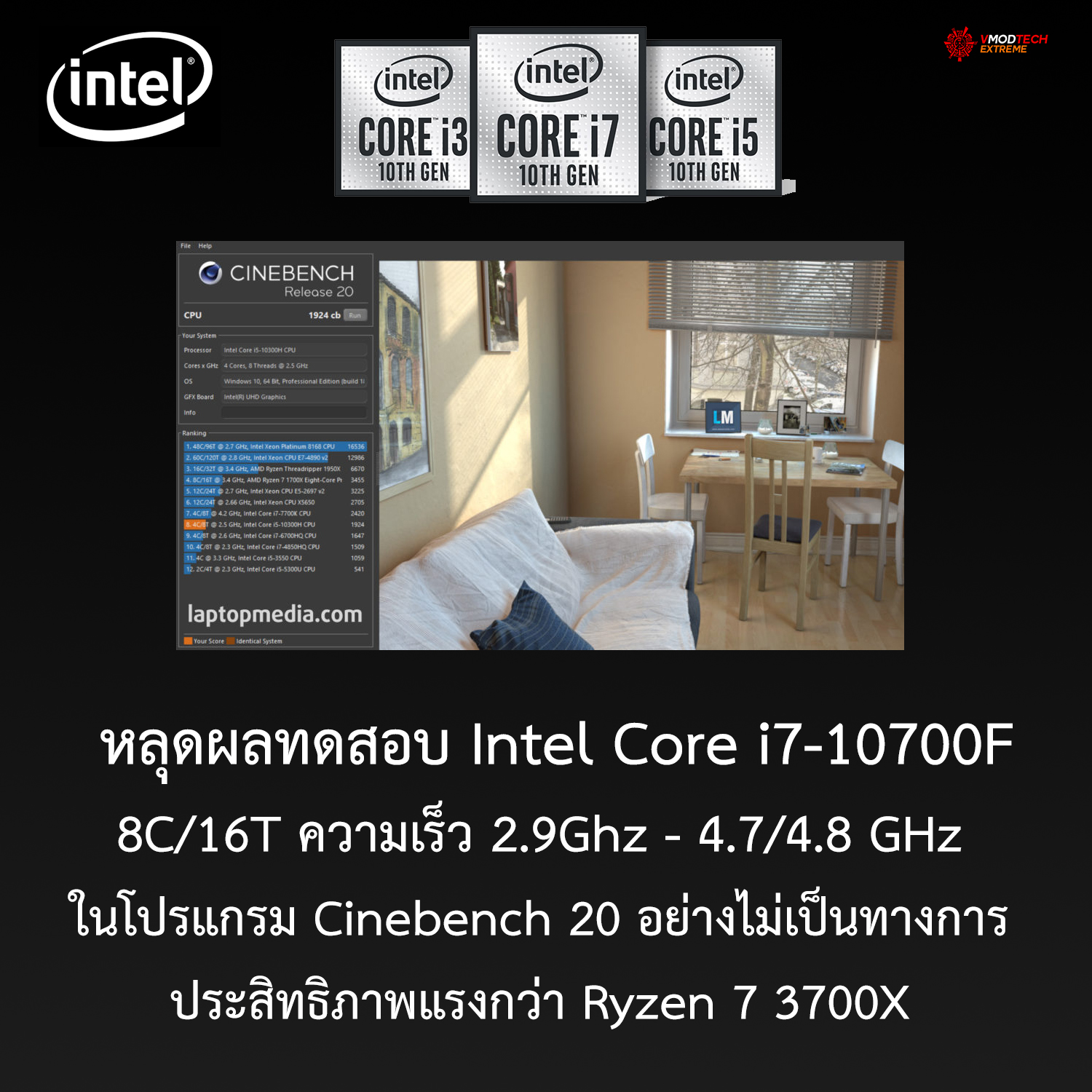 intel core i7 10700f หลุดผลทดสอบ Intel Core i7 10700F ในโปรแกรม Cinebench 20 อย่างไม่เป็นทางการ 