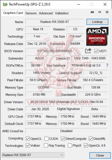 cpuz ASUS Radeon RX 5500 XT ROG STRIX Gaming Review