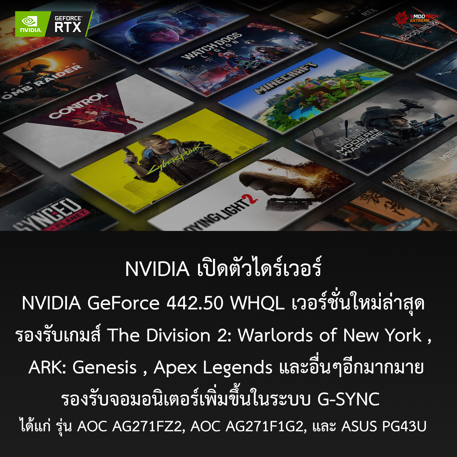 nvidia geforce 44250 whql NVIDIA เปิดตัวไดร์เวอร์ NVIDIA GeForce 442.50 WHQL เวอร์ชั่นใหม่ล่าสุดรองรับเกมส์ The Division 2: Warlords of New York , ARK: Genesis , Apex Legends และอื่นๆอีกมากมาย