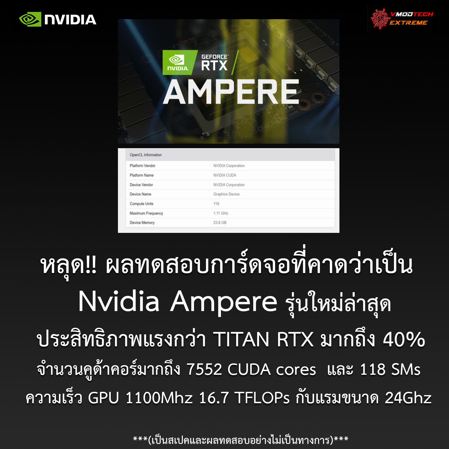 nvidia ampere หลุด!!ผลทดสอบการ์ดจอที่คาดว่าเป็น Nvidia Ampere รุ่นใหม่ล่าสุดประสิทธิภาพแรงกว่า TITAN RTX มากถึง 40% เลยทีเดียว 