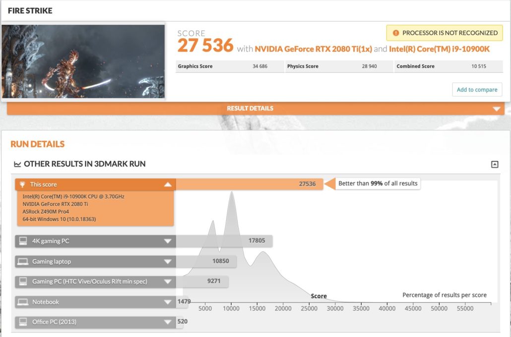 intel core i9 10900k 10 core comet lake s desktop cpu 3dmark firestrike benchmarks 1030x680 หลุดผลทดสอบ Intel Core i9 10900K 10C/20T อย่างไม่เป็นทางการ ประสิทธิภาพแรงใกล้เคียง AMD Ryzen 9 3900X กันเลยทีเดียว 