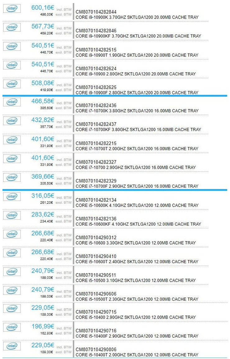 2020 03 11 20 08 10 หลุดราคาซีพียู Intel Comet Lake S รุ่นใหม่ล่าสุด 10th GEN อย่างไม่เป็นทางการ