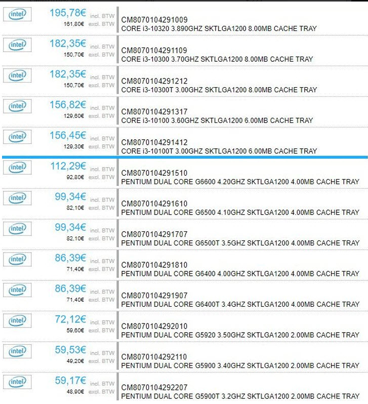 2020 03 11 20 08 25 หลุดราคาซีพียู Intel Comet Lake S รุ่นใหม่ล่าสุด 10th GEN อย่างไม่เป็นทางการ