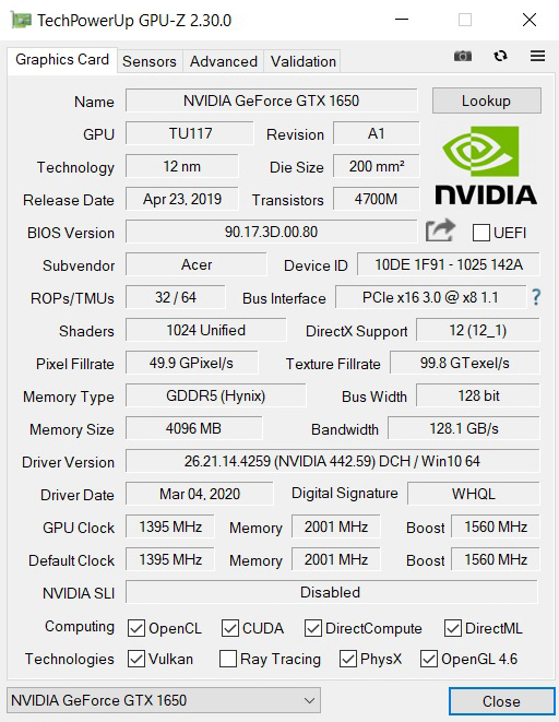 gpuz ACER NITRO 5 AN515 43 R0T3 AMD RYZEN 7 3750H VGA GTX 1650 120HZ IPS REVIEW 