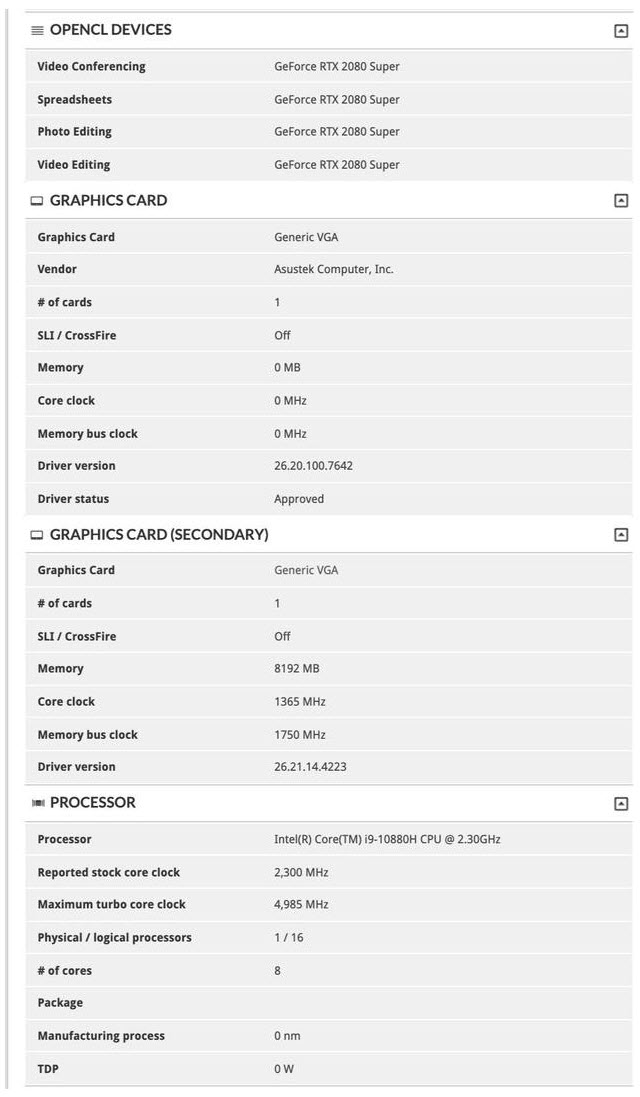 2020 03 26 14 54 37 พบข้อมูลซีพียู Intel Comet Lake H และการ์ดจอ RTX 2080 Super ที่ใช้งานในแล็ปท็อปหลุดออกมาอย่างไม่เป็นทางการ 