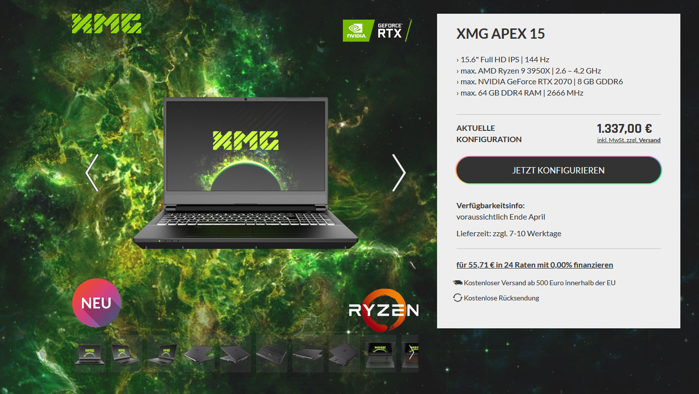 2020-04-02_12-30-10 2020 04 02 12 30 10 AMD จัดหนักจับซีพียู AMD Ryzen 9 3950X 16C/32T ลงในโน๊ตบุ๊คแบรนด์ Schenker (CLEVO) XMG APEX 15 แบบจัดเต็มในราคาประมาณ 48,XXXบาทไทย