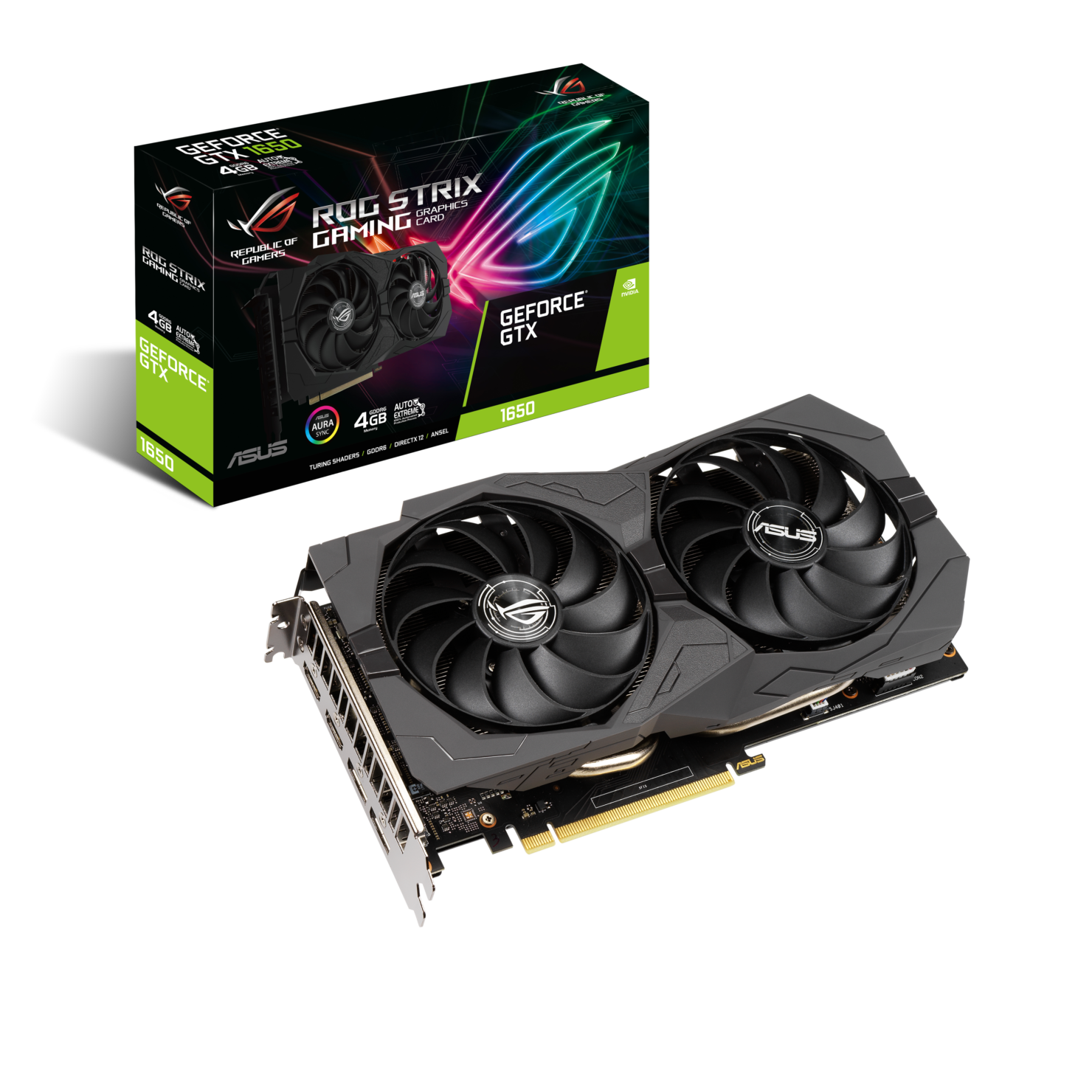 rog strix gtx1650 4gd6 gaming boxvga 1480x1480 เอซุสเปิดตัวการ์ดจอ ASUS GeForce GTX 1650 D6 ซีรี่ย์ที่มาพร้อมแรม GDDR6 ในรุ่น ROG Strix และ TUF Gaming รุ่นใหม่ล่าสุด