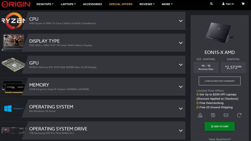 originpc-ryzen-9-3900-1000x564 originpc ryzen 9 3900 1000x564 ORIGIN PC เปิดตัวโน๊ตบุ๊คเกมส์มิ่งในรุ่น EON15 X ที่ใช้ซีพียู AMD Ryzen 9 3900X 12C/24T และการ์ดจอ GeForce RTX 2070 รุ่นใหม่ล่าสุด