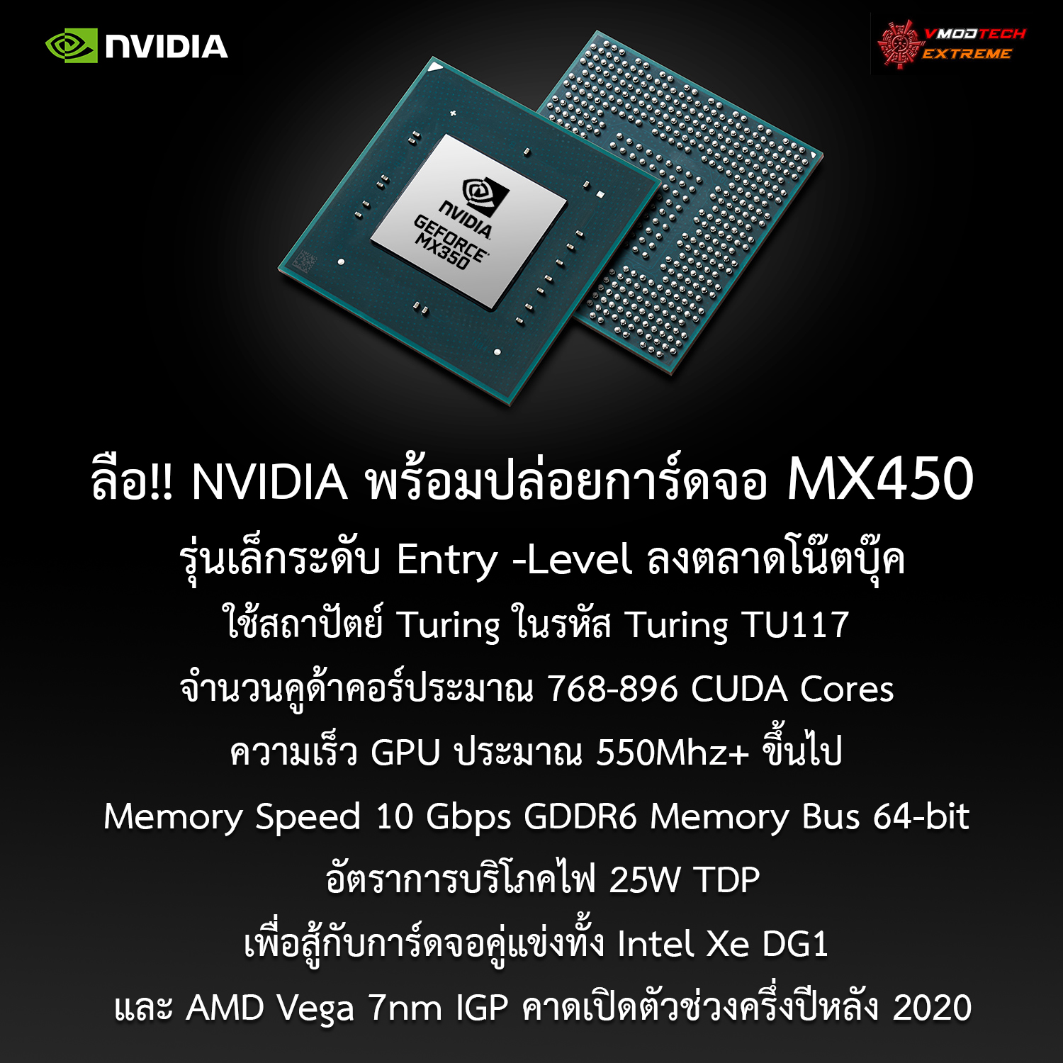 nvidia mx450 2020 ลือ!! NVIDIA พร้อมปล่อยการ์ดจอ MX450 รุ่นเล็กลงตลาดโน๊ตบุ๊คเพื่อสู้กับการ์ดจอคู่แข่งทั้ง Intel Xe DG1 และ AMD Vega 7nm IGP เร็วๆนี้
