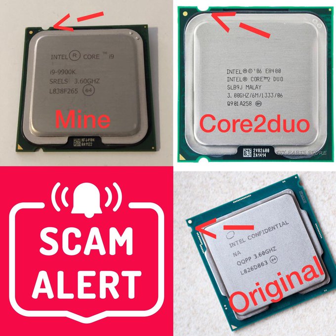 d3jsoolwkagjnfg ระวัง!! ซีพียูปลอมจากจีนระบาดในตลาดออนไลน์โดยทำการติดสติ๊กเกอร์ปลอมกระดองเปล่าและไม่มี DIE ในตัวซีพียู  