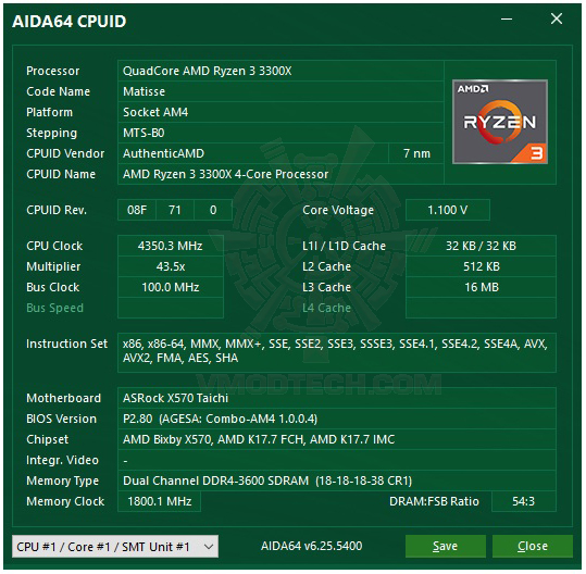 aida64 AMD RYZEN 3 3300X PROCESSOR REVIEW