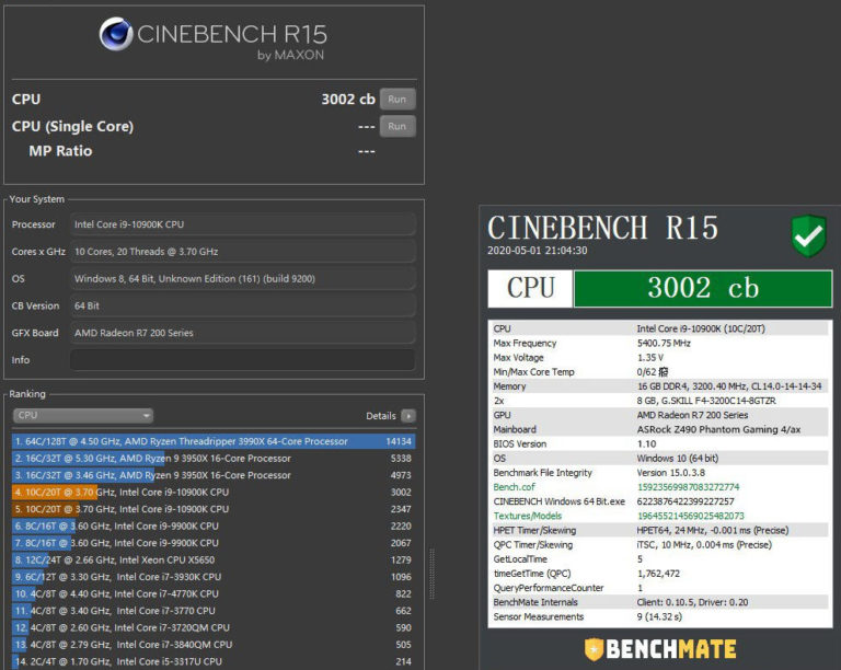 intel core i9 10900k cinebench r15 oc 768x612 หลุด!! ผลทดสอบ Intel Core i9 10900K ที่ความเร็ว 5.4 GHz ในโปรแกรม Cinebench 15 อย่างไม่เป็นทางการ 