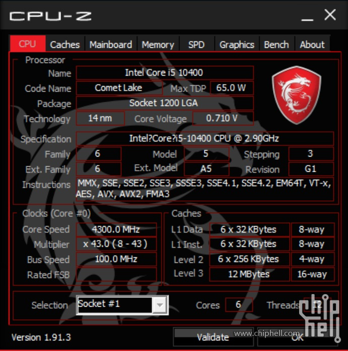 intel-core-i5-10400-cpuz intel core i5 10400 cpuz หลุดผลทดสอบ Intel Core i5 10400 สถาปัตย์ Comet Lake S รุ่นใหม่ล่าสุดอย่างไม่เป็นทางการ ประสิทธิภาพแรงกว่าเดิม 41 45% กันเลยทีเดียว