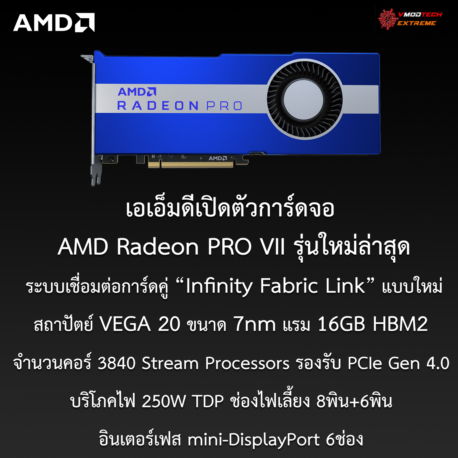 amd radeon pro vii เอเอ็มดีเปิดตัวการ์ดจอ AMD Radeon PRO VII รุ่นใหม่ล่าสุดสำหรับมืออาชีพโดยเฉพาะ 