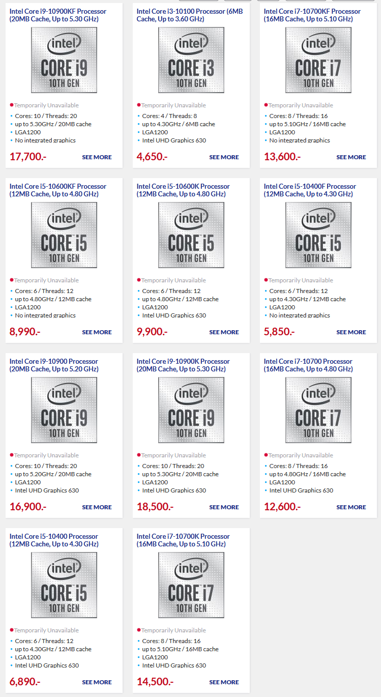 screenshot 2020 05 14 cpu processors thailand intel cpu thailand amd cpu thailand intel processor thailand amd processo1 ราคาไทยมาอีกแล้ว!! ซีพียู Intel 10th Gen ทั้ง 11รุ่นตั้งแต่ Core i9 , Core i7 , Core i5 และ Core i3 ทั้งรหัส K , KF , F และ Non K พร้อมวางจำหน่ายเร็วๆนี้ 