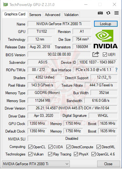 gpuz ASUS ROG MAXIMUS XII EXTREME REVIEW