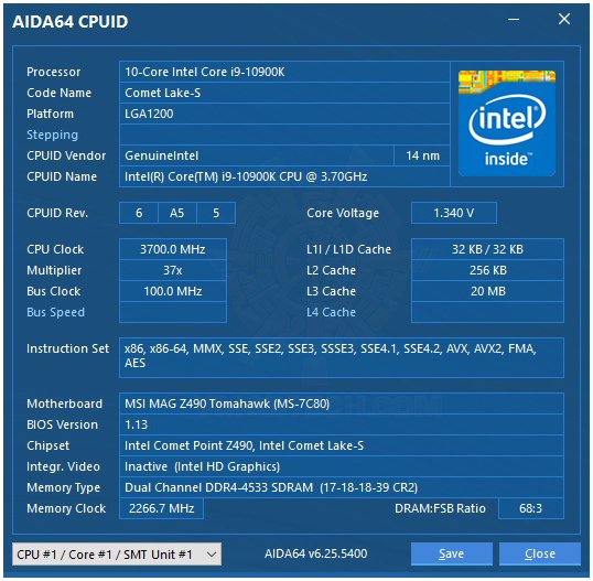 aida64 MSI MAG Z490 TOMAHAWK REVIEW