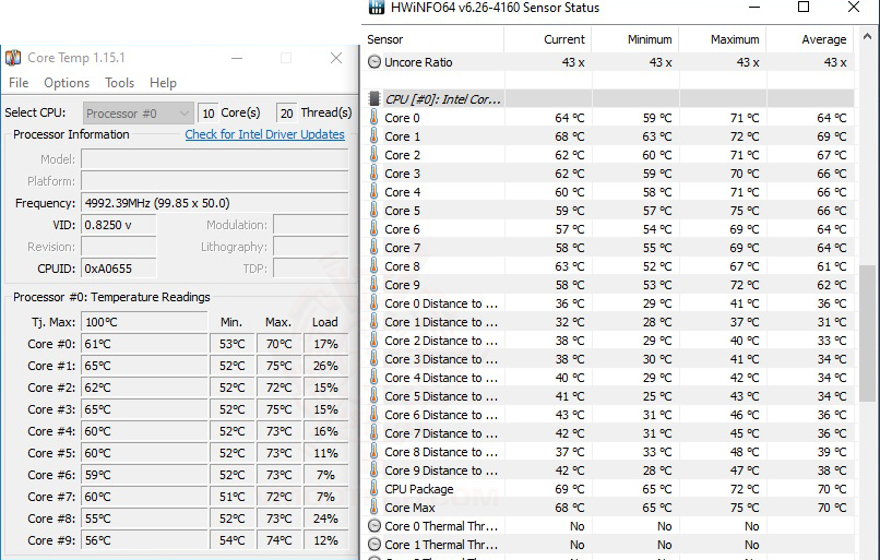 re3 temp INTEL CORE i9 10900K AIR COOLING TEST REVIEW