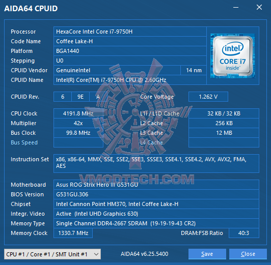 aidacpuid ASUS ROG Strix Hero III G531GU with Intel Core i7 GEN 9th Review