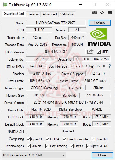 gpuz ASUS Dual GeForce RTX™ 2070 EVO V2 OC Edition 8GB