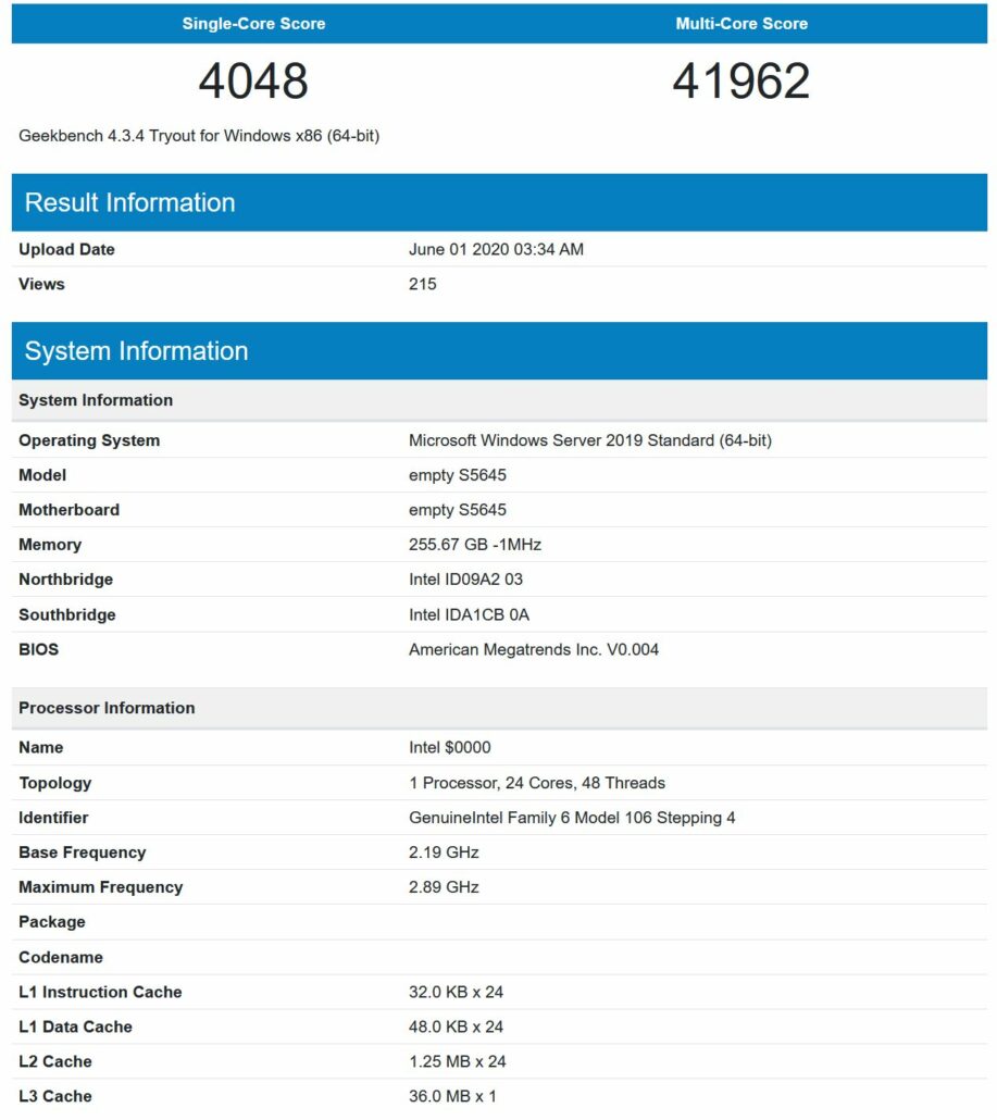 intel-whitley-sp-cpu-24-core-leaked-geekbench-917x1030 intel whitley sp cpu 24 core leaked geekbench 917x1030 หลุดผลทดสอบซีพียู Intel Ice Lake SP ในรหัส “Whitley” สถาปัตย์ขนาด 10nm จำนวนคอร์ 24C/48T ในโปรแกรม Geekbench และ Sisoft Sandra อย่างไม่เป็นทางการ
