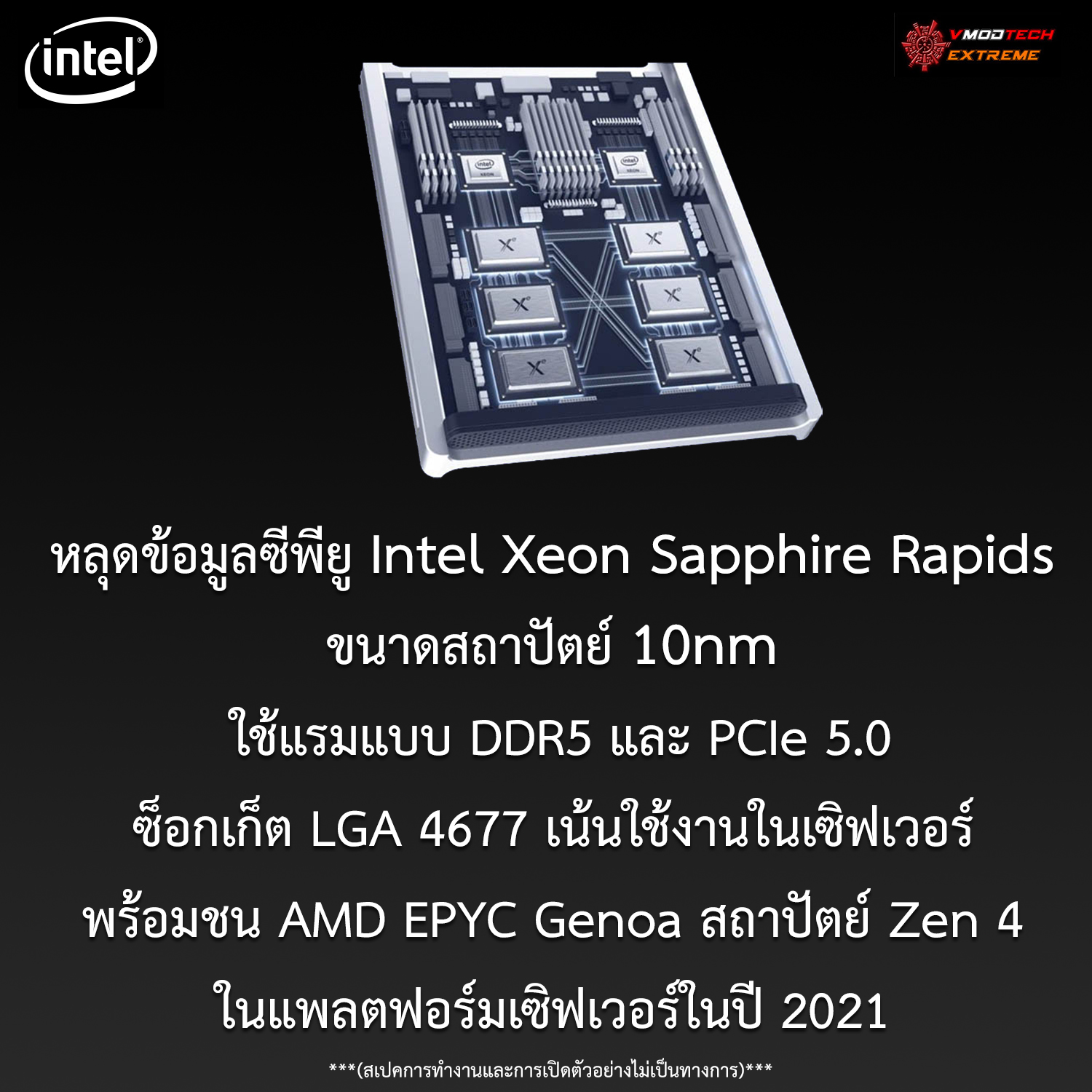 intel-xeon-sapphire-rapids-10nm-ddr5-pcie5-2021 intel xeon sapphire rapids 10nm ddr5 pcie5 2021 หลุดข้อมูลซีพียู Intel Xeon Sapphire Rapids ขนาดสถาปัตย์ 10nm มาพร้อมแรมแบบ DDR5 และ PCIe 5.0 พร้อมชน AMD EPYC Genoa สถาปัตย์ Zen 4 ในแพลตฟอร์มเซิฟเวอร์ในปี 2021