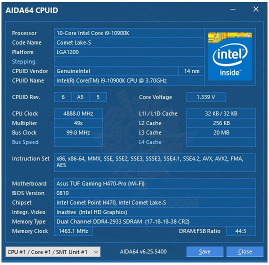 aida4 ASUS TUF GAMING H470 PRO (WI FI) REVIEW